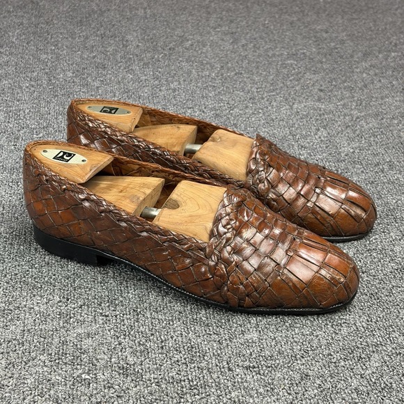 Moreschi Brown Woven Leather Loafers Mens 9.5 Handmade Italy Slip On Dress Shoe main image 10